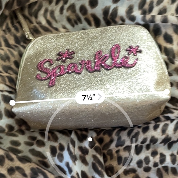 Super cute pink glitter sparkle cosmetics make up travel bag purse vacation - Picture 3 of 6